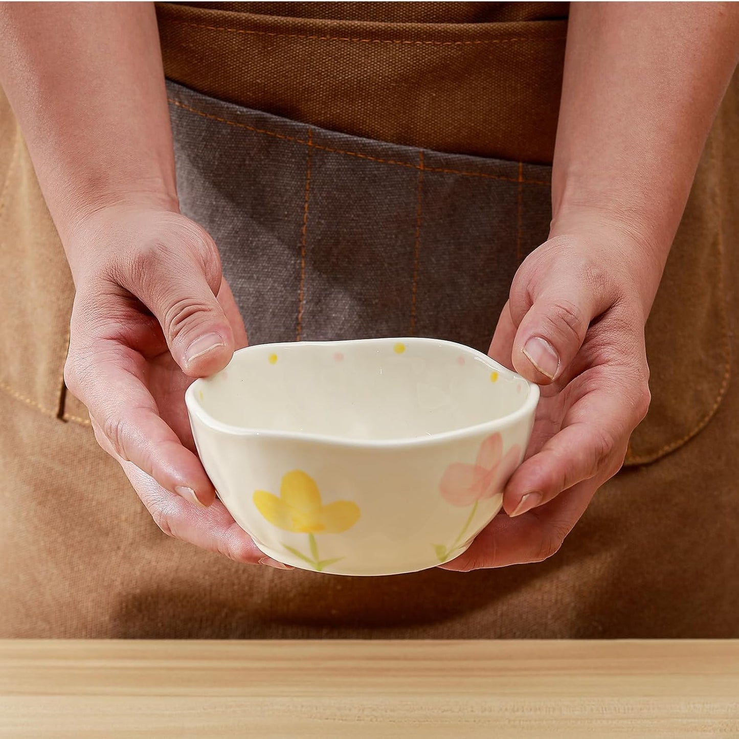 Koythin Ceramic Cereal Bowl, Cute Flowers Pattern Kitchen Bowls for Cereal, Salad, Pasta, Soup, Dessert, Serving, Home Decor, Microwave and Dishwasher Safe (Pink Yellow Tulip)