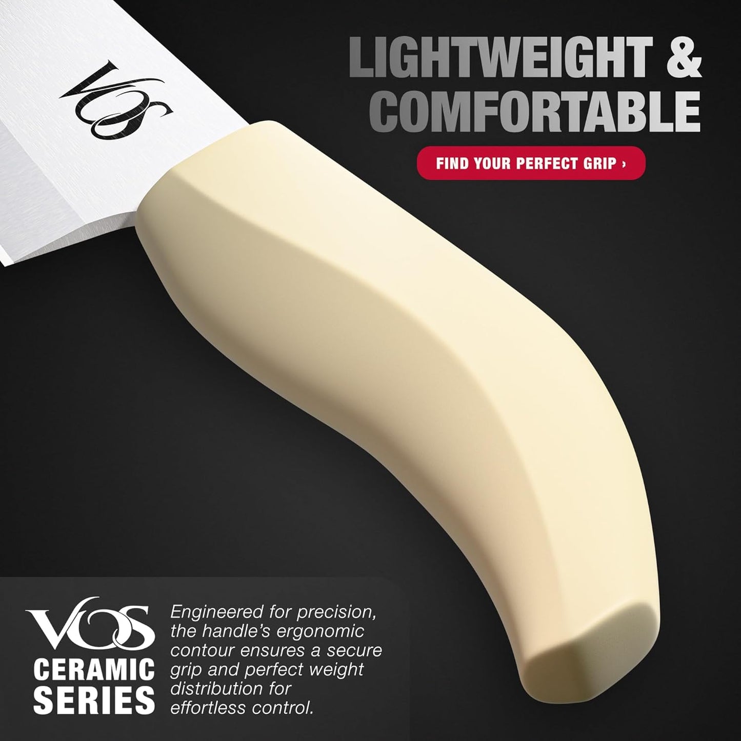 Vos Ceramic Knife Set in Elegant Gift Box, Ceramic Knives Set For Kitchen, Ultra Sharp Kitchen Knife Set & Covers, 3" 4" 5" 6" Paring, Santoku, utlity & Chef Knife, Scissors included (Off-White)