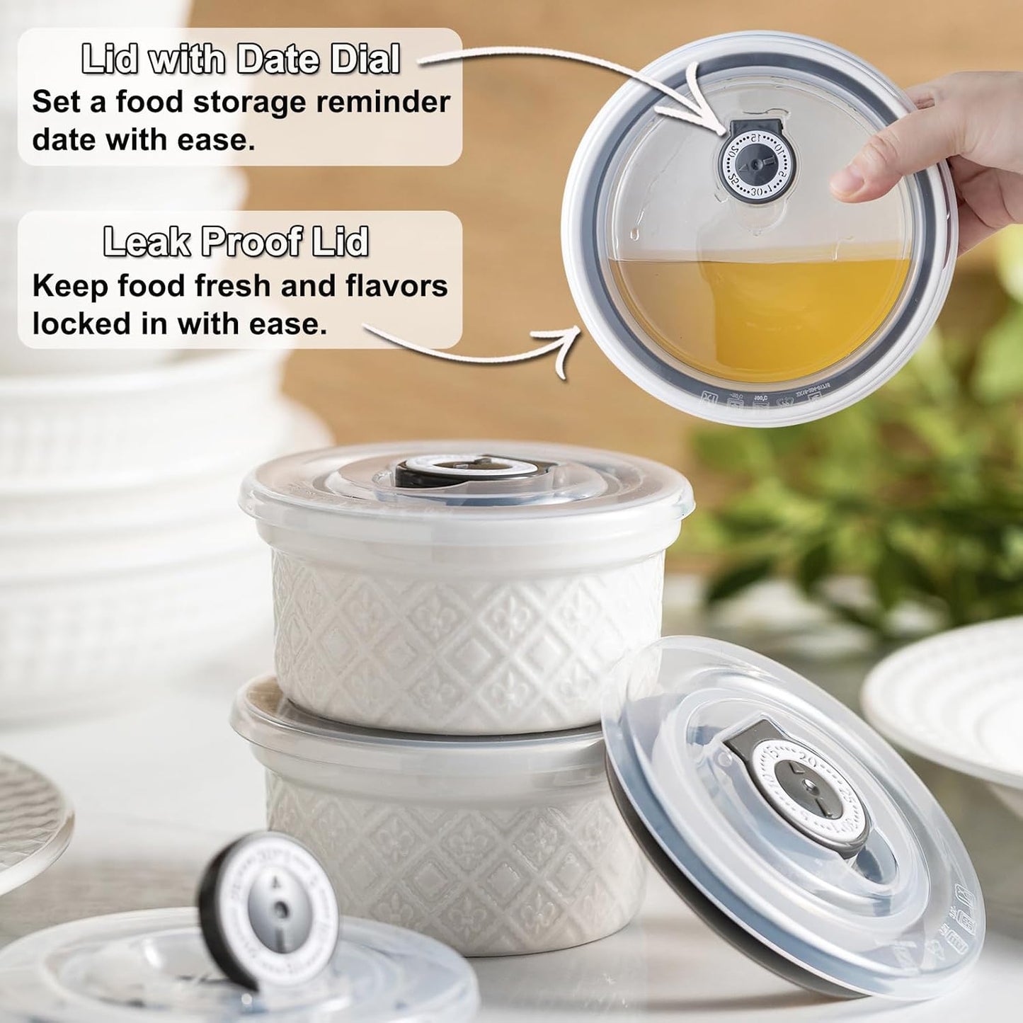 28 Oz Ceramic Bowls Set with Lids Oven Safe, Airtight Food Storage Containers Set of 4, Serving Bowls with Lids for Kitchen, Camping, Office Lunch, Breakfast, Charcuterie Bowls, Meal Prep Containers