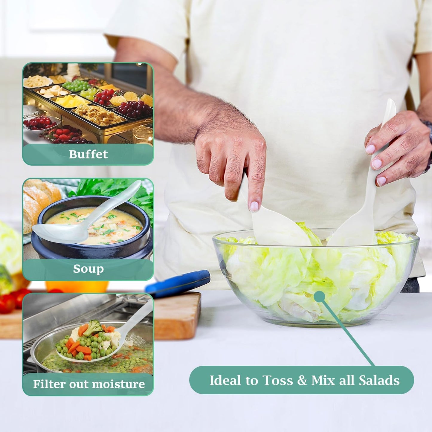 8 Pack 10" Large Reusable Plastic Serving Spoon Set, 4 Serving Spoons & 4 Slotted Spoons, Kitchen Mixing Serving Spoon for Buffet Chafing Dish Catering (Matte Clear, Not for Cooking)