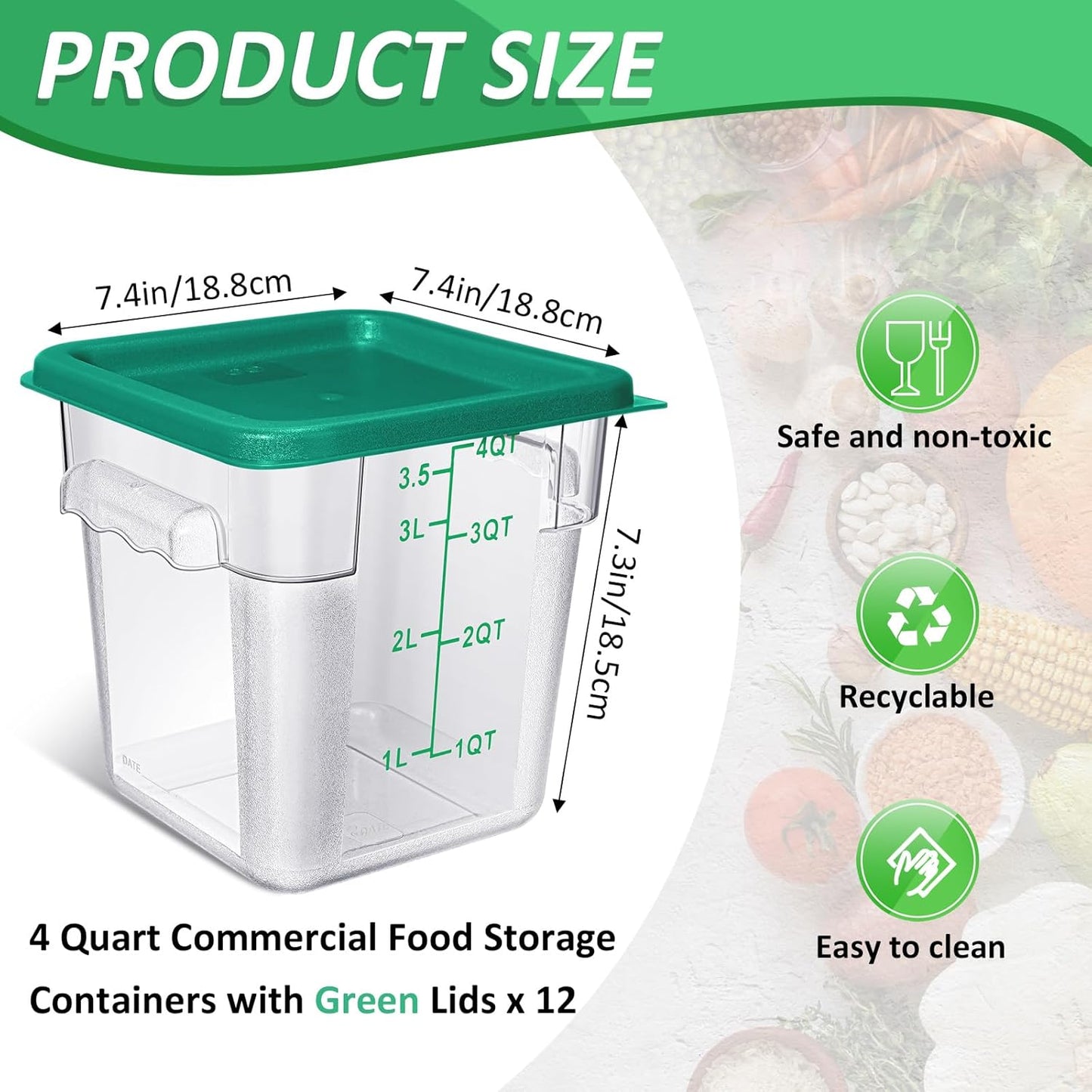 Yungyan 6 Pcs Commercial Food Storage Containers 4 Qt Square Acrylic Airtight Food Storage Containers with Lids Clear Cereal Storage Containers for Pantry Kitchen Restaurant Freezer Flour Sugar