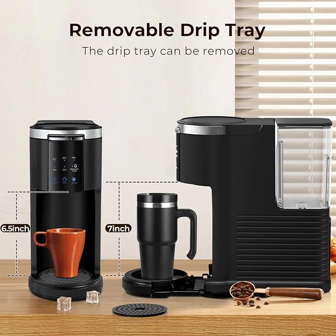 Single Serve Coffee Maker K Cup 2 in 1 Coffee Machine with Ground Coffee & Pods Coffee, 6 to 14 Oz Brew Sizes,Mini One Cup Drip Coffee Maker with Auto Cleaning & Shut Off, Black