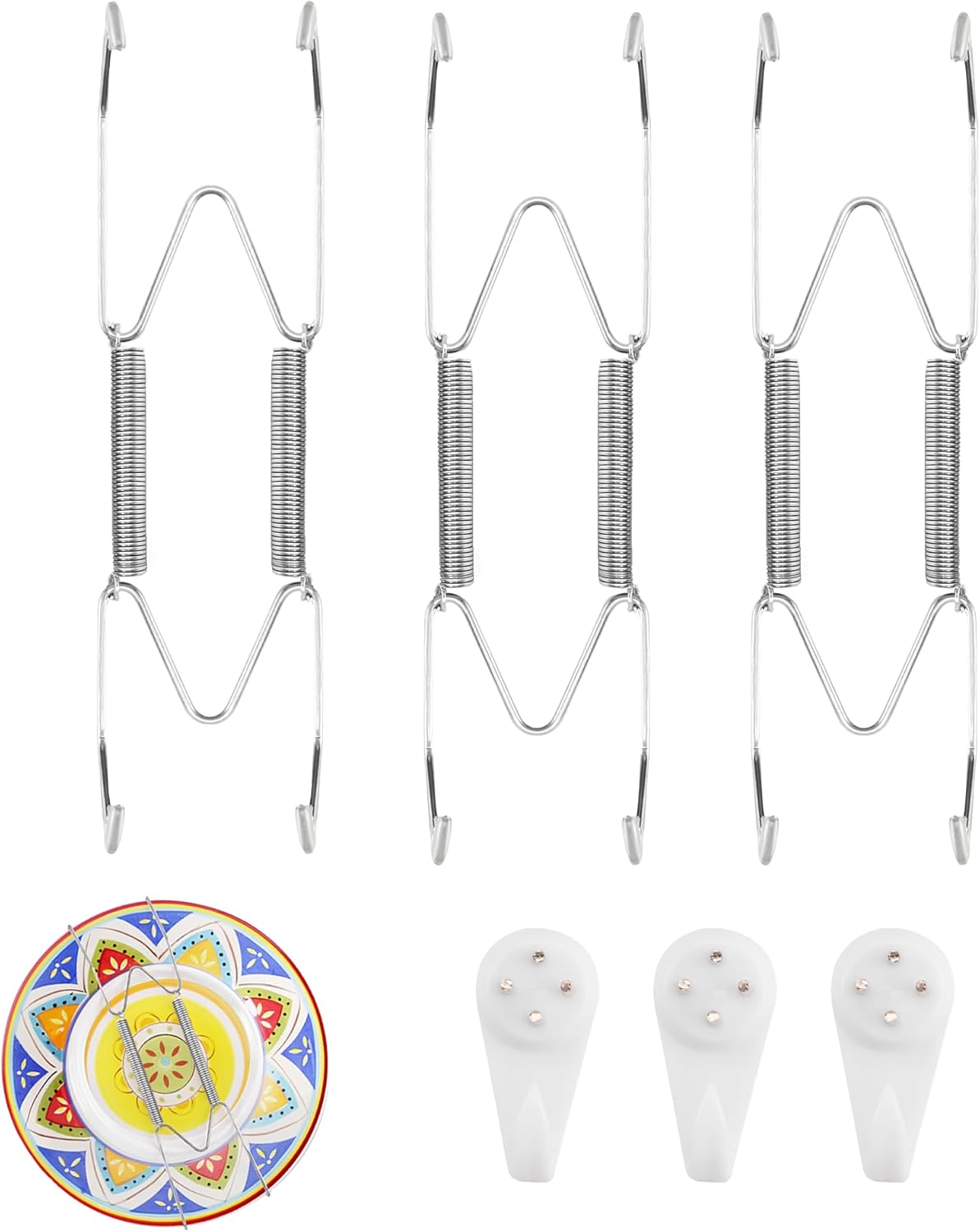 3 Pack Plate Hangers for The Wall Suitable for 8-10 inch Small Decorative Plate, Invisible Stainless Steel Plate Hangers for Display with Wall Hooks, for Plates/Platter/Dish/Picture(Silver)