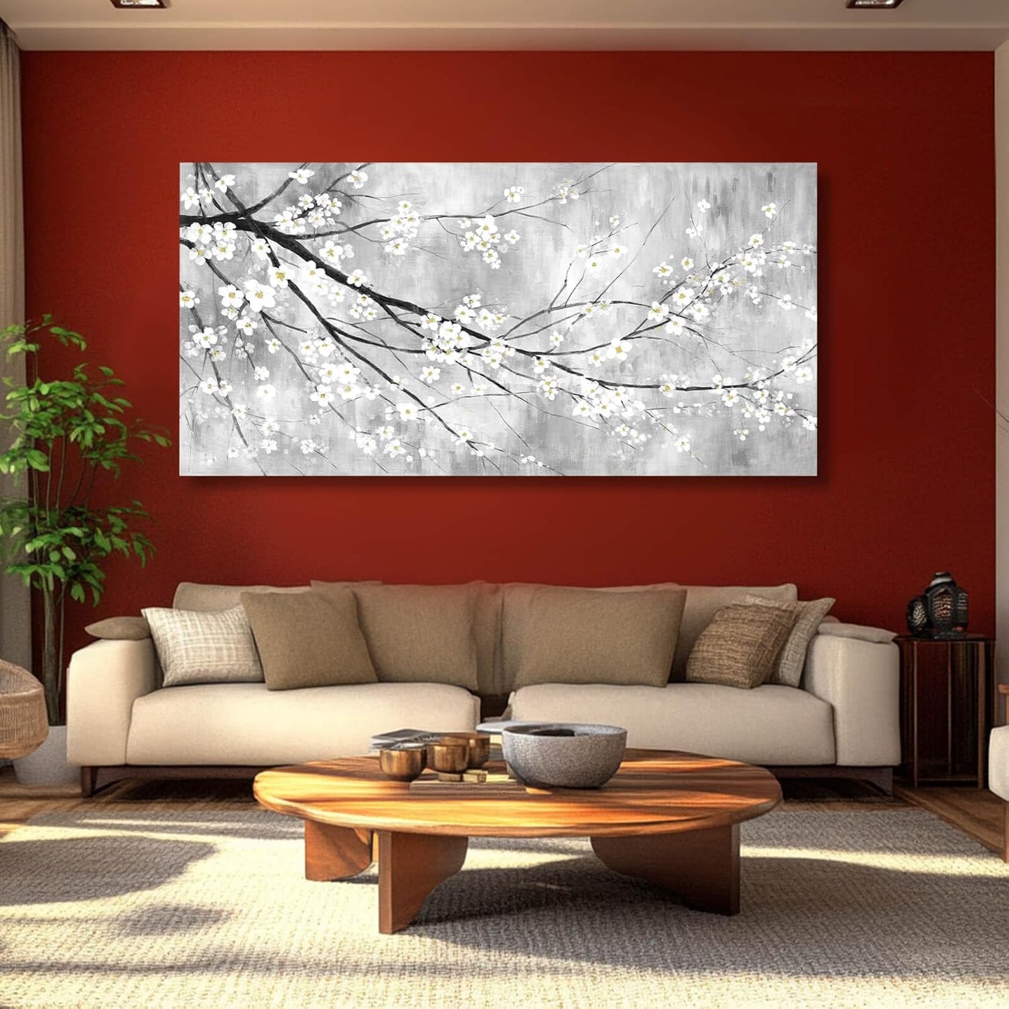MLART99 Plum Blossom Decorative Floral Pictures Flower Prints Wall Art 24"x48" Botanical Poster for Bedroom Wall Decoration Living Room Pictures