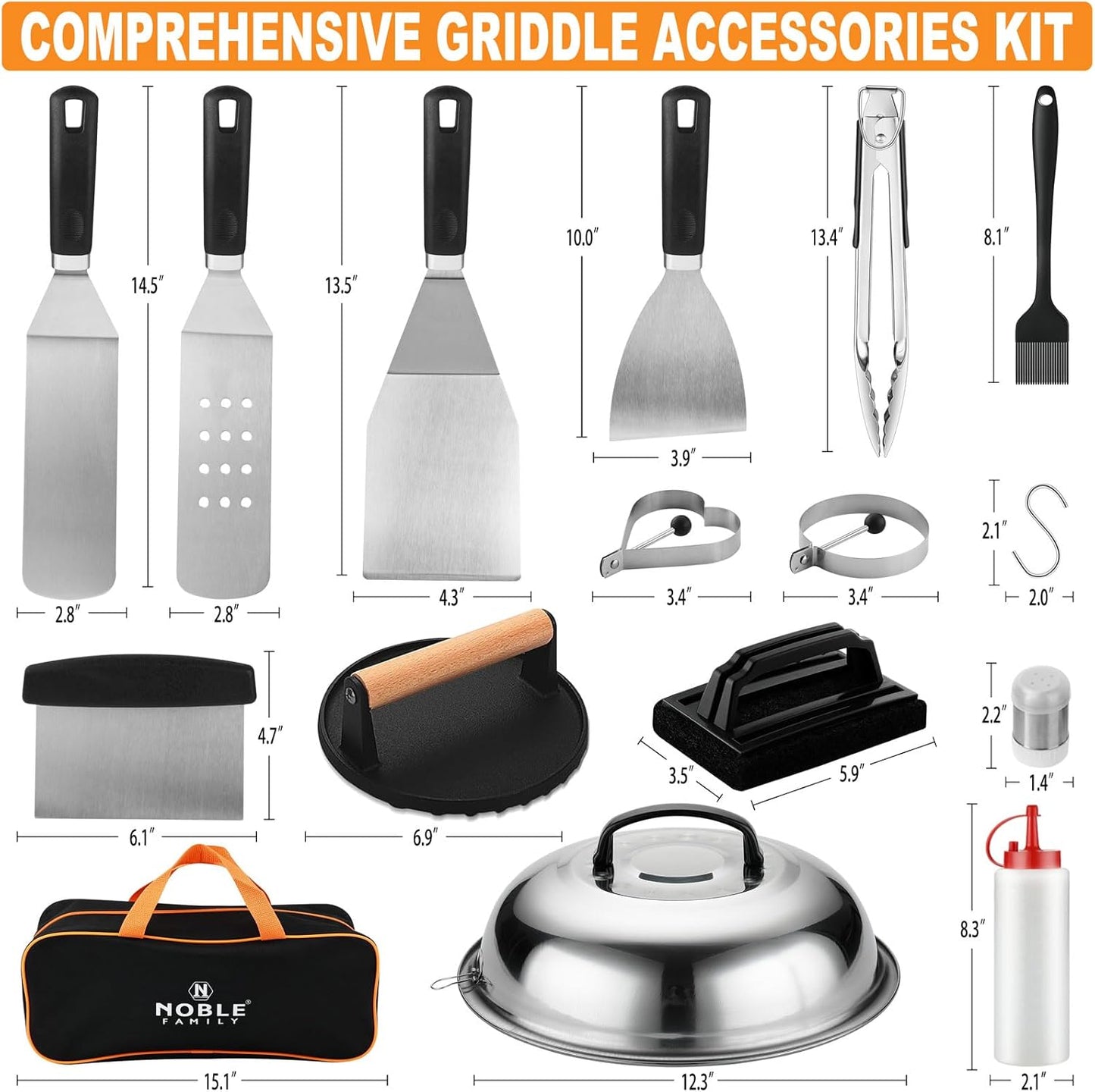 27 PCS Griddle Accessories Kit, Flat Top Grill Accessories Set for Camping, Professional Griddle Spatula Set with Melting Dome, Burger Press for Outdoor BBQ Cooking