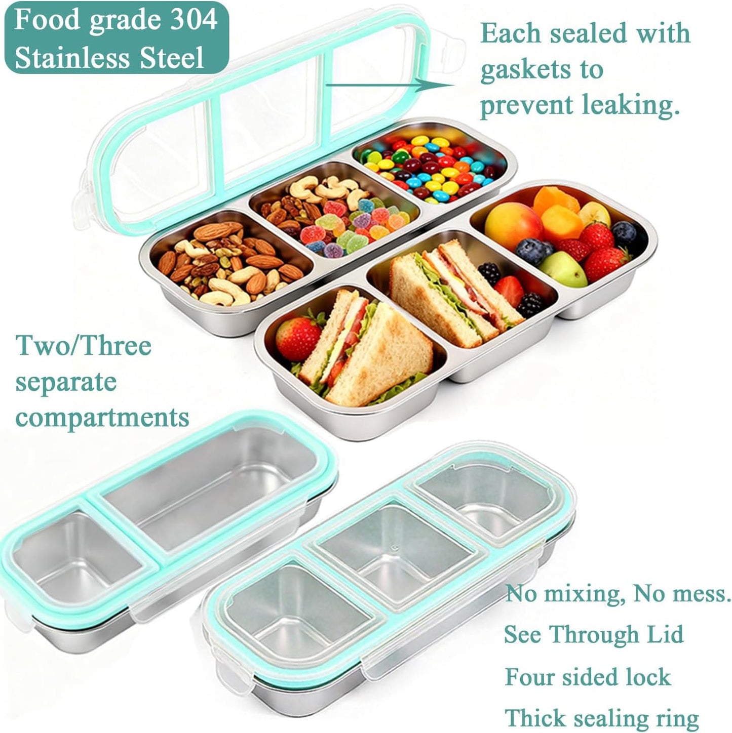 Food Storage Containers with Airtight Lid, Stainless Steel Snack Containers, Leak Proof Metal Lunchbox with Compartment and Spoon, Lunch Box Bento Box Adult for Office, Travel, Meal Prep