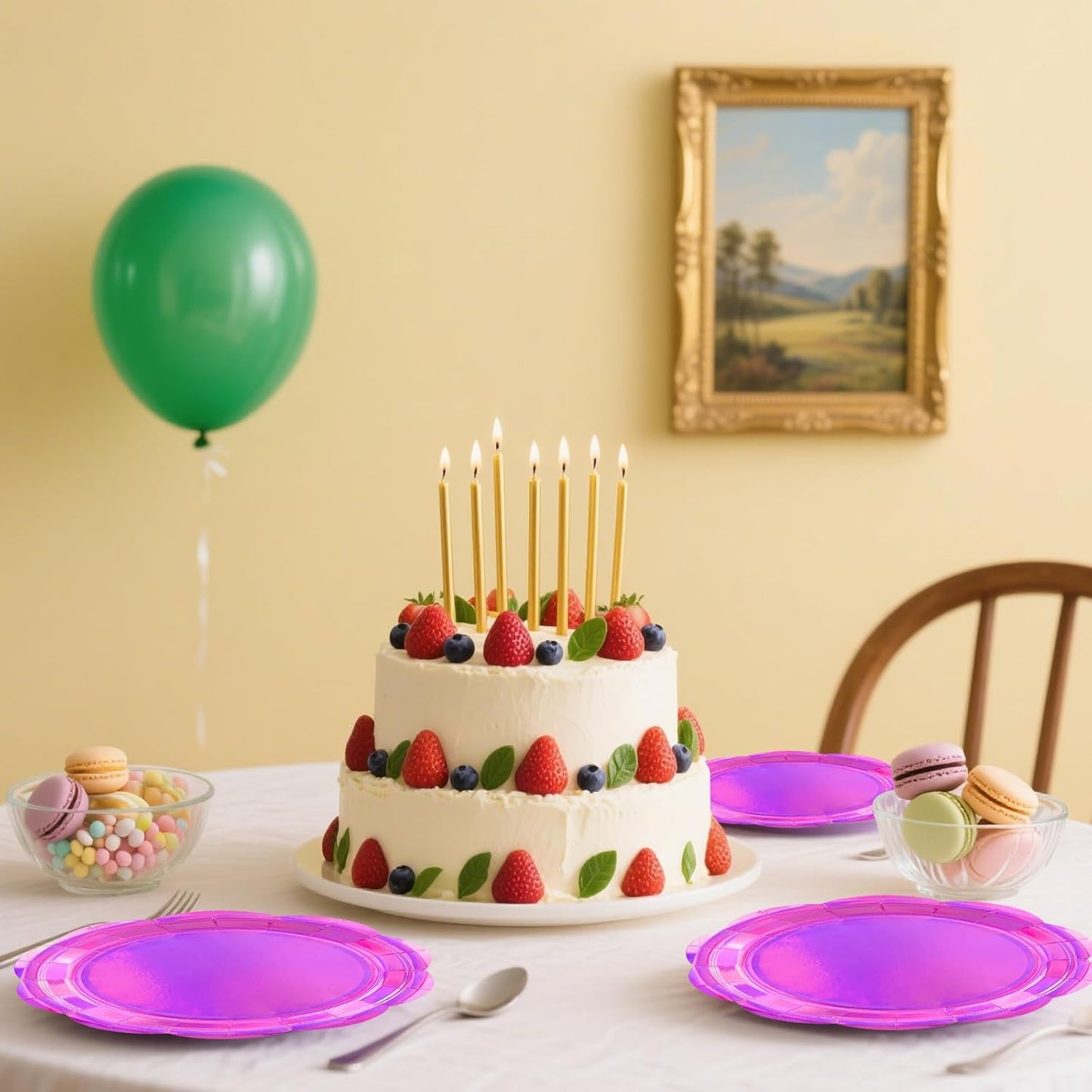 50PCS Iridescent Pink Paper Plates 7 Inch, Disposable Holographic Scalloped Plates Cake Dessert Plate for Mermaid Birthday Wedding Party Supplies (Iridescent Pink, 7 inch)