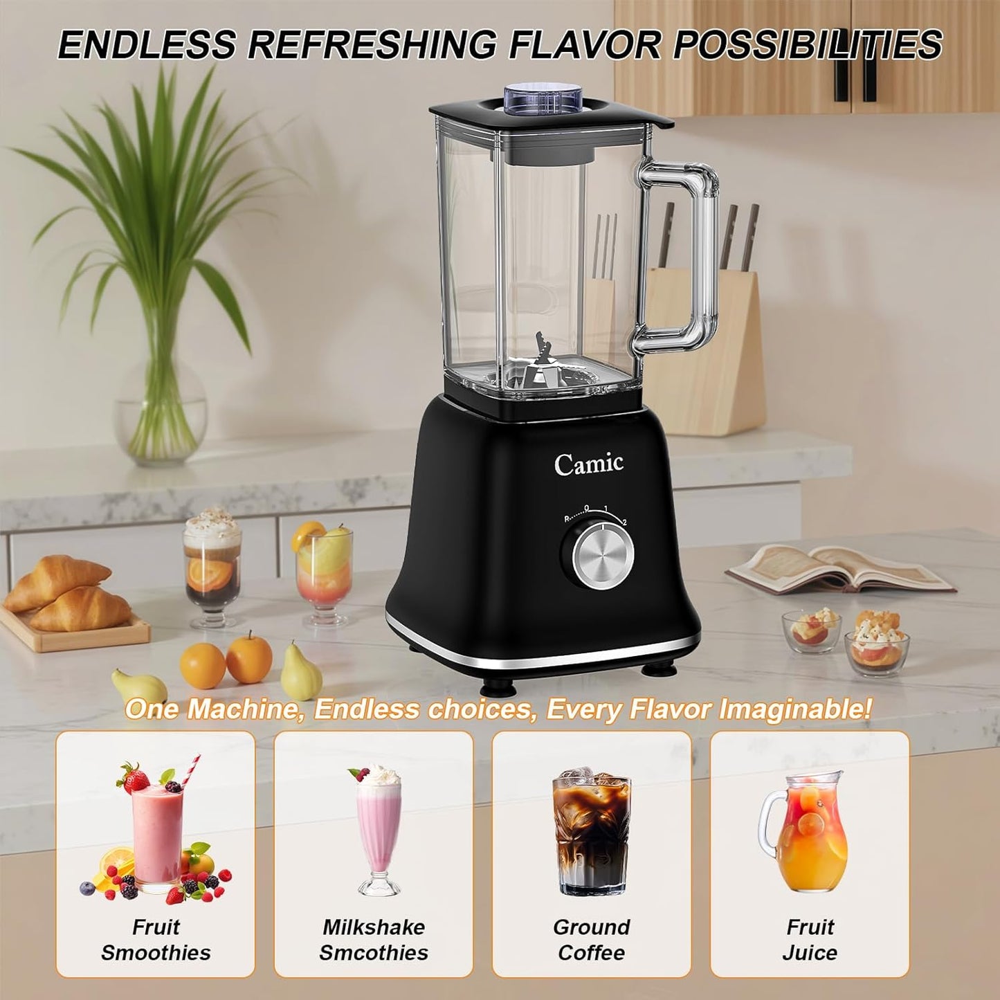 Glass Blenders for Kitchen with 750W, 54Oz. Countertop Blender Glass Jar Food Processor Combo, BPA-Free Blender for Smoothies, Ice Crush,Nuts, Frozen Drinks and Fruits (Black)