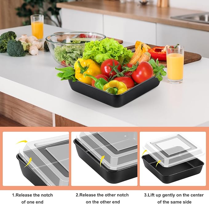 TeamFar 8 Inch Cake Pan, Square Cake Baking Tin & Lid Set, Stainless Steel Core & Nonstick Coating, for Baking Roasting Serving, Healthy & Sturdy, Easy to Release & Clean (2 Pans + 2 Lids)