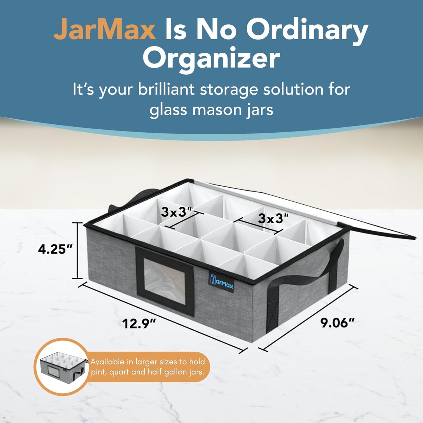 8oz 1/2 Pint Jelly Mason Jar Organizer, Sturdy Pantry Canning Jar Storage Containers, Holds 12 1/2 Pint Mason Jars, Foldable Canning Organizer, Stackable Home Storage Box w/Lid & Label holder