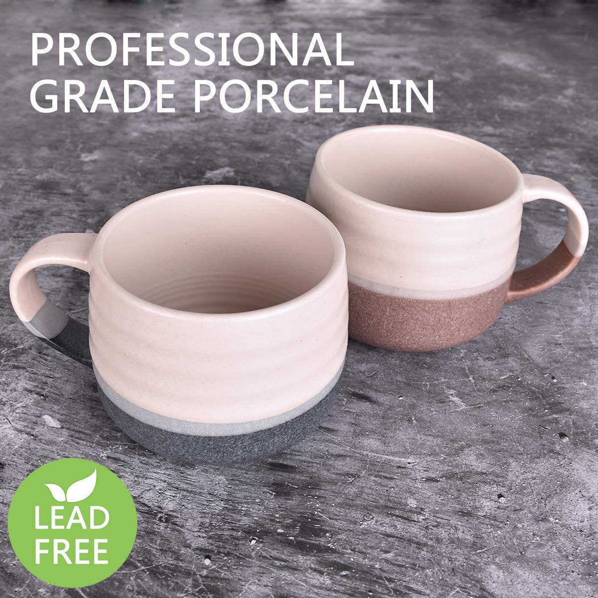 Bosmarlin Ceramic Large Latte Coffee Mug Set of 2 for Latte, Cappuccino, 18 Oz, Dishwasher and Microwave Safe (Pink&Grey, 2)