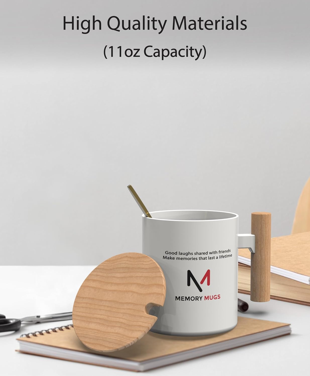 Ceramic Coffee Mug with Lid & Spoon – Large Tea Cup with Lid for Hot Drinks – Friendship Quote Mug for Women or Men – Reusable Coffee Cup – Unique Novelty Coffee Mug, Microwave Safe