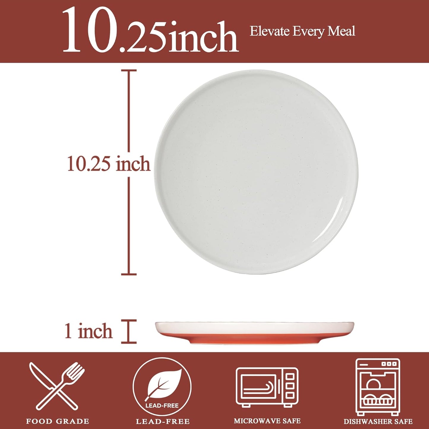 Stoneware Dinner Plates Set of 4, 10.25 Inch Plates for Steak, Pasta, Ceramic Plates Sets, Microwave Safe, Dishwasher Safe, Versatile for All Seasons, Stardust Glaze White