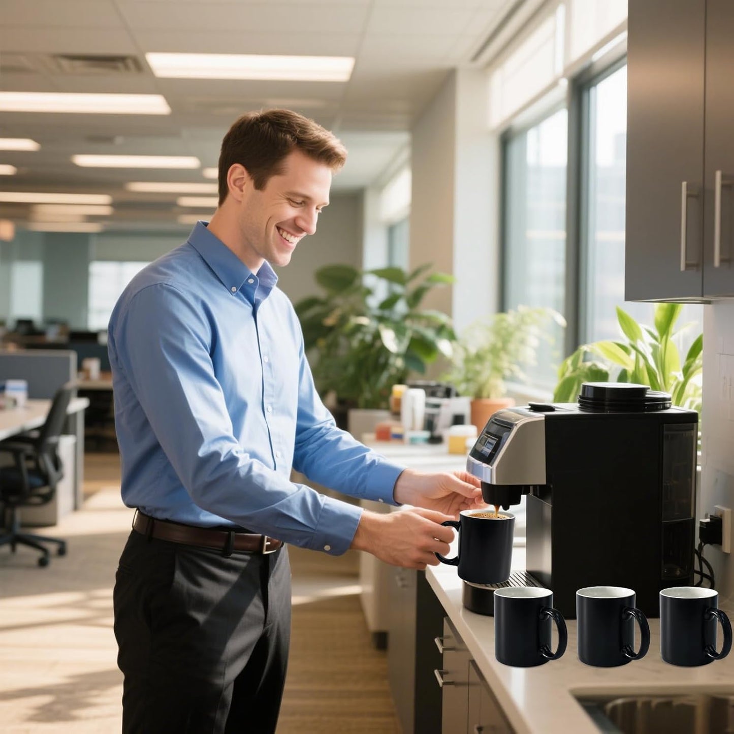 12 oz Cup (4pcs), Black Ceramic Coffee Mug for Milk Tea, Set of 4