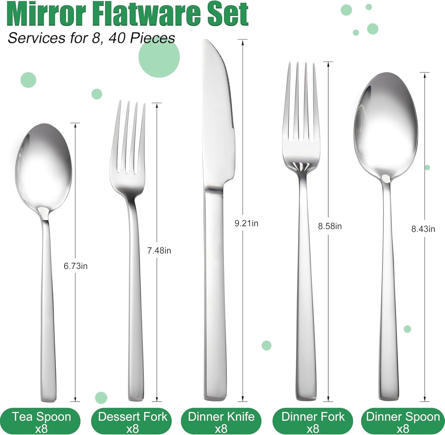 40-Piece Silverware Set Service for 8, Stainless Steel Cutlery Set, Mirror Polished Flatware Set, Kitchen Eating Tableware Set, Include Fork Knife Spoon, Dishwasher Safe