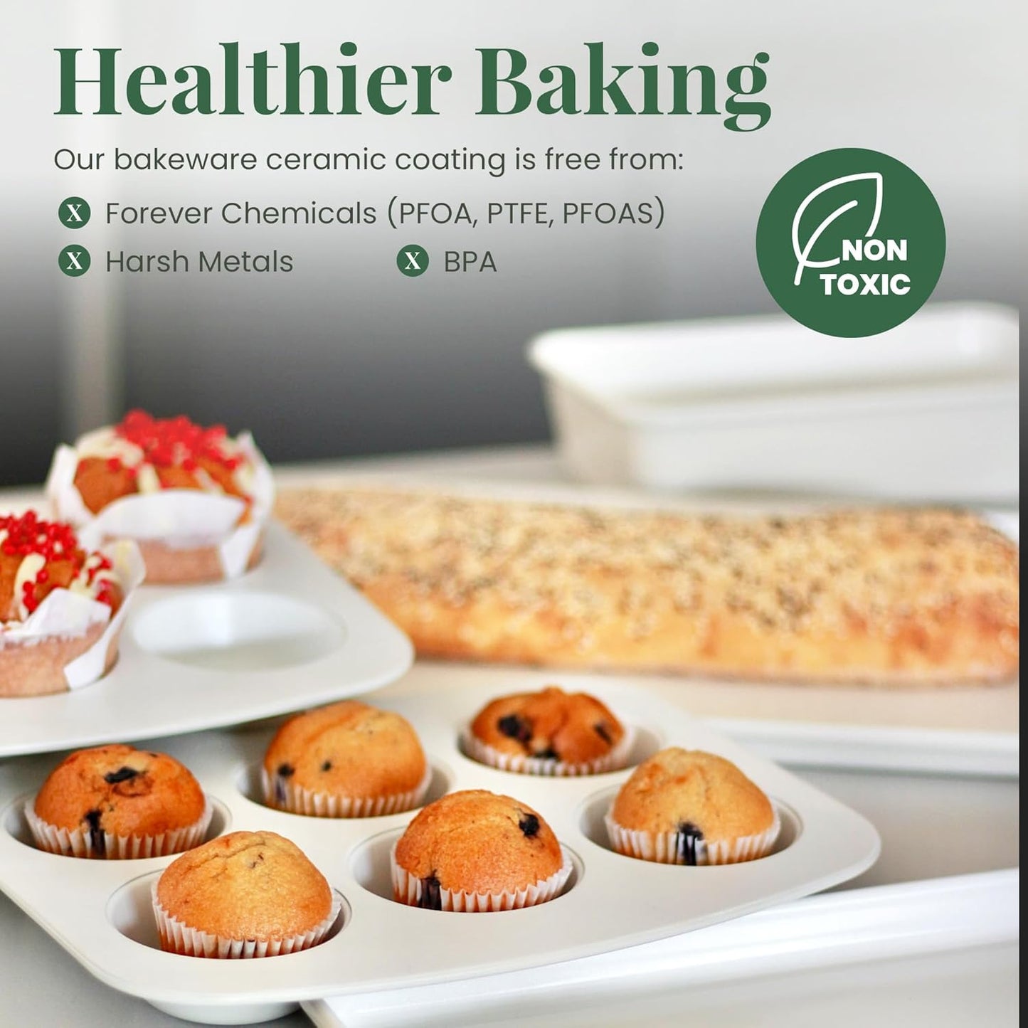 Larder & Vine 8-Piece Bakeware Set | Non-Stick Baking Set with Ceramic Finish | PFAS, PFOA, PTFE, and BPA Free Baking Essentials | Baking Sheets, Muffin Tins and Assorted Baking Pans | French Gray