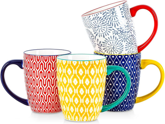 Selamica Ceramic Coffee Mugs Set of 4, 16 OZ Coffee Mug with Handle, Large Coffee Cups for Cappuccino, Tea, Mocha, Cocoa, Dishwasher Microwave Safe, Assorted Colors
