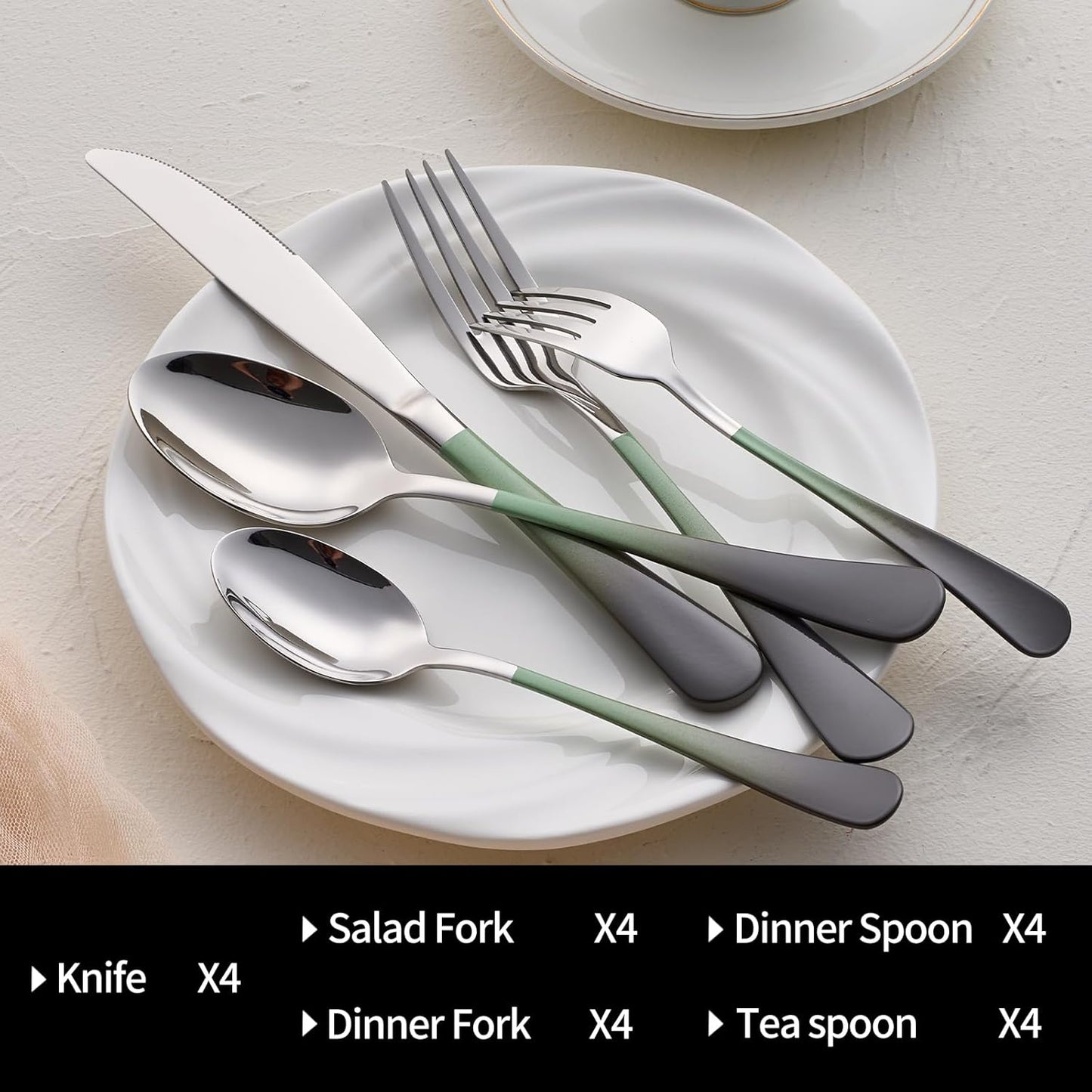 20-Pieces Color Silverware Sets for 4,Green and gray Handle Stainless Steel Cutlery Set, Include Forks Spoons and Knives Set, Dishwasher Safe Utensil Sets for Home Restaurant