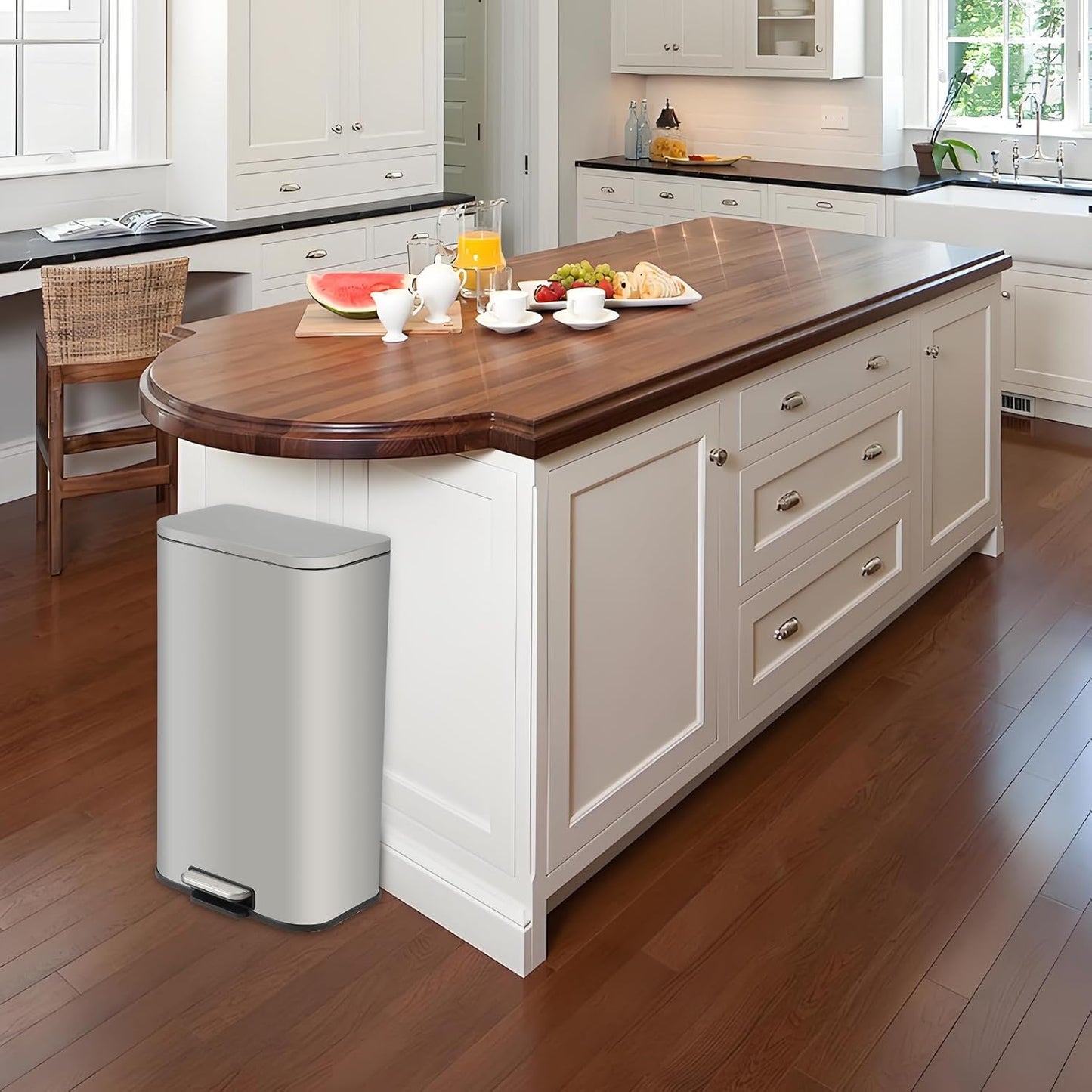 Garvee 13.2 Gallon Trash Can for Kitchen, Stainless Steel Step Trash Can with Soft-Close Lid & Removable Inner Bucket, Rectangular Garbage Can for Office Bathroom Living Room, Silver