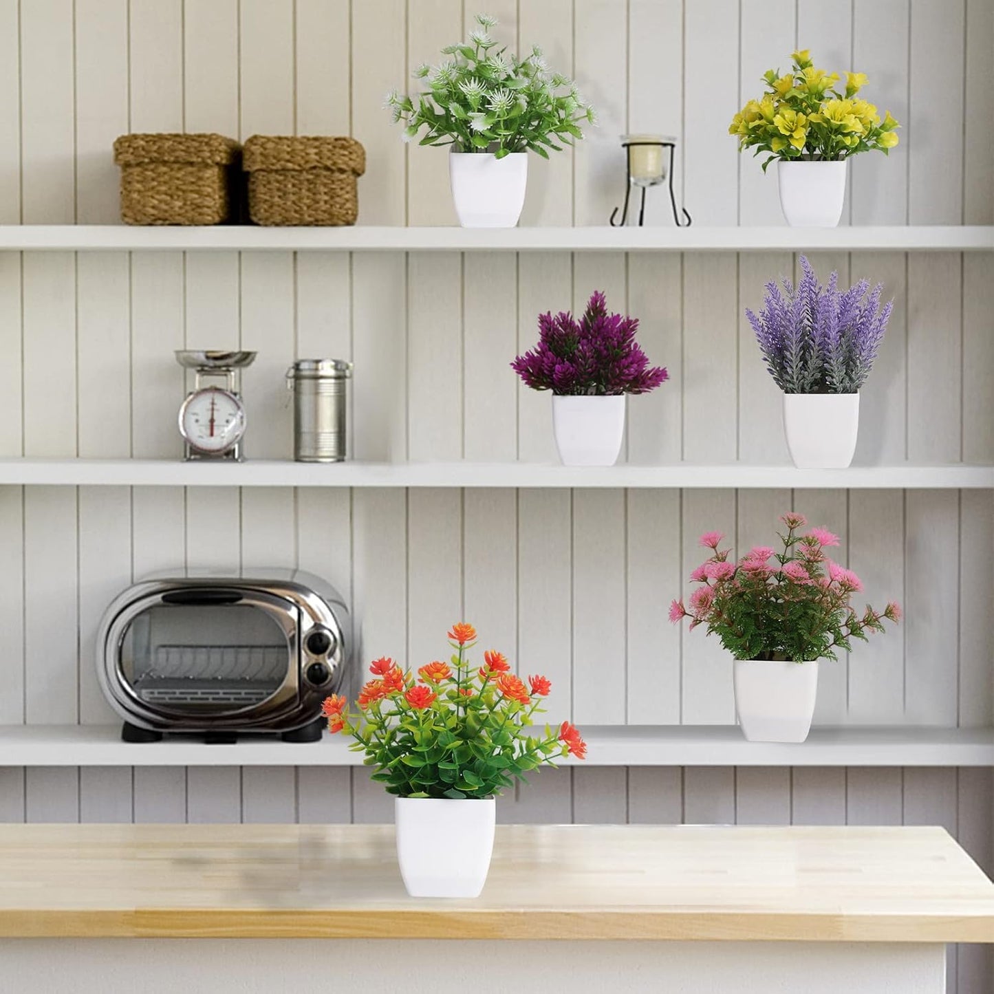 6pcs Artificial Pot Flowers Small Fake Plants with Pot Mini Potted Plants for House Office Tabletop Decoration