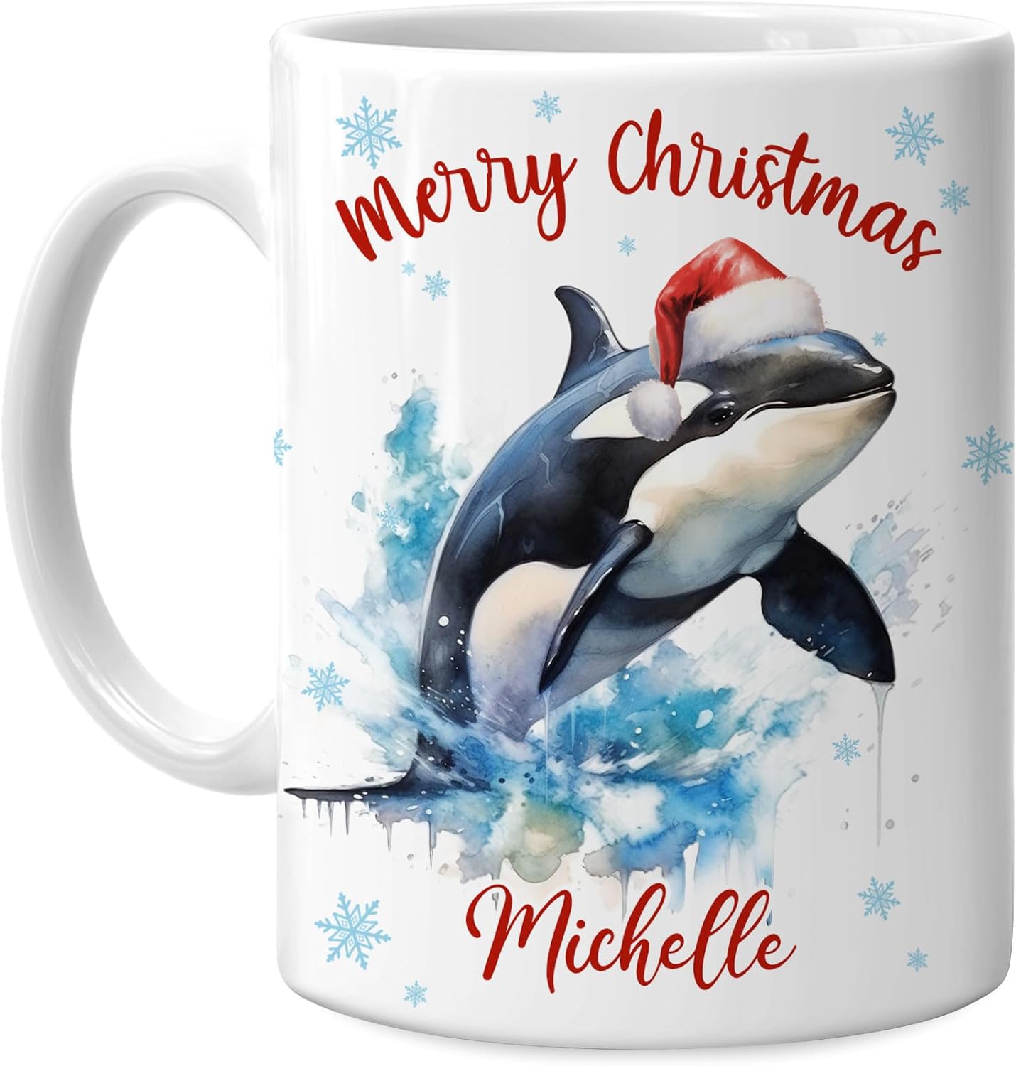 Hyturtle Personalized Gifts Orca Lover - Merry Christmas Customized Name Ceramic Coffee Mug Cup 11oz - Cute Sea Animal Lovers Gifts For Women, Girl kids Family On Birthday, Christmas