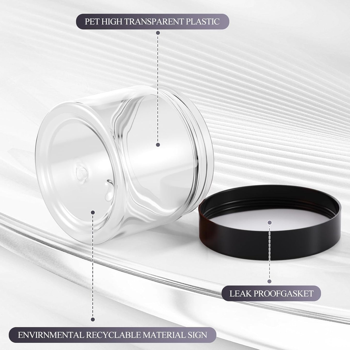 SATINIOR 36 Pieces 10 oz Plastic Jars with Lids Wide Mouth Airtight Reusable Container Acrylic Cosmetic Small Jars for Lotions Ointments Travel Toiletries Creams Make up Storage(Black)