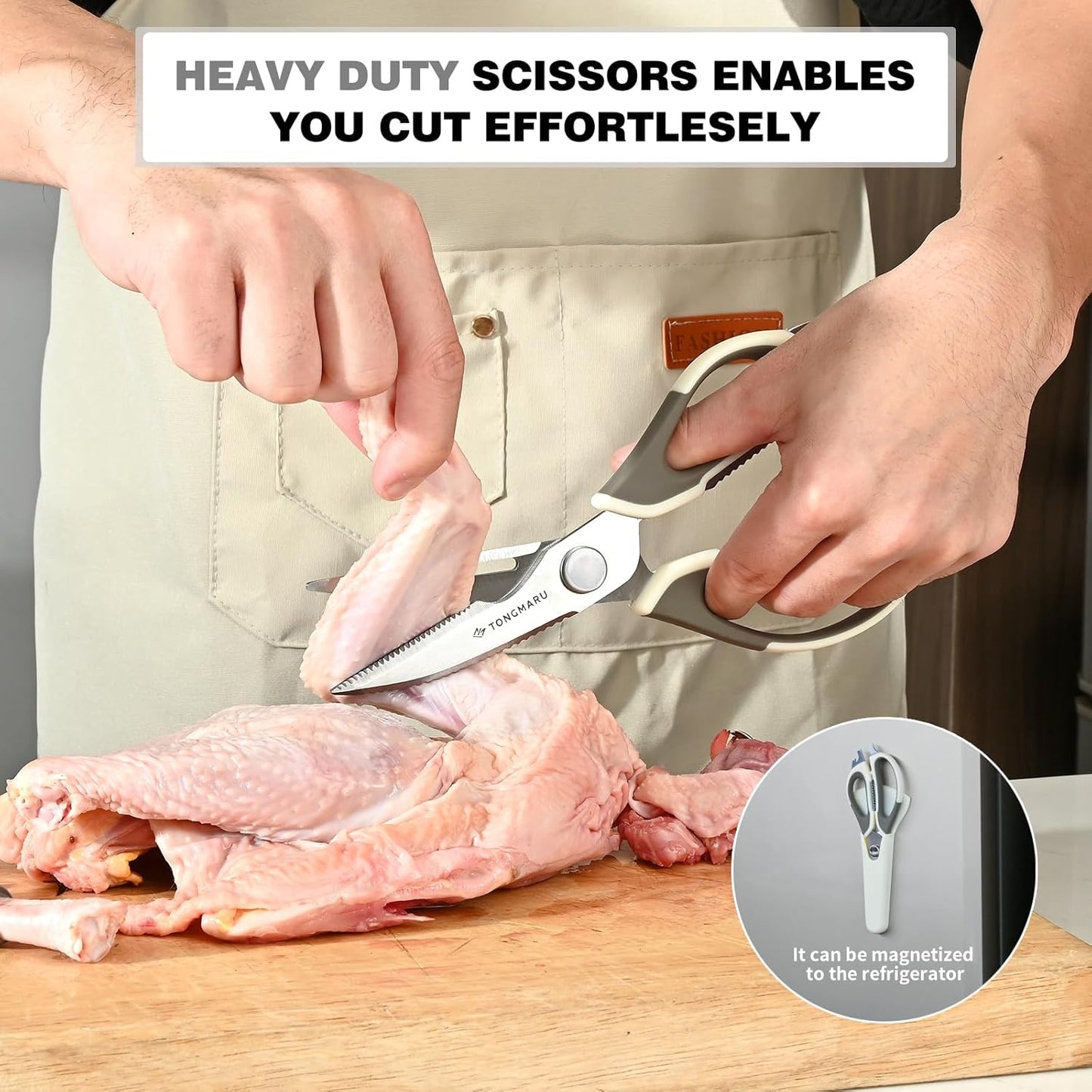 Kitchen Shears Heavy Duty Kitchen Scissors with Magnetic Sheath Holder, Dishwasher Safe Scissor, All Purpose 9-inch Scissors, Detachable, Serrated Blades, Bottle Opener function included (2 Pack)