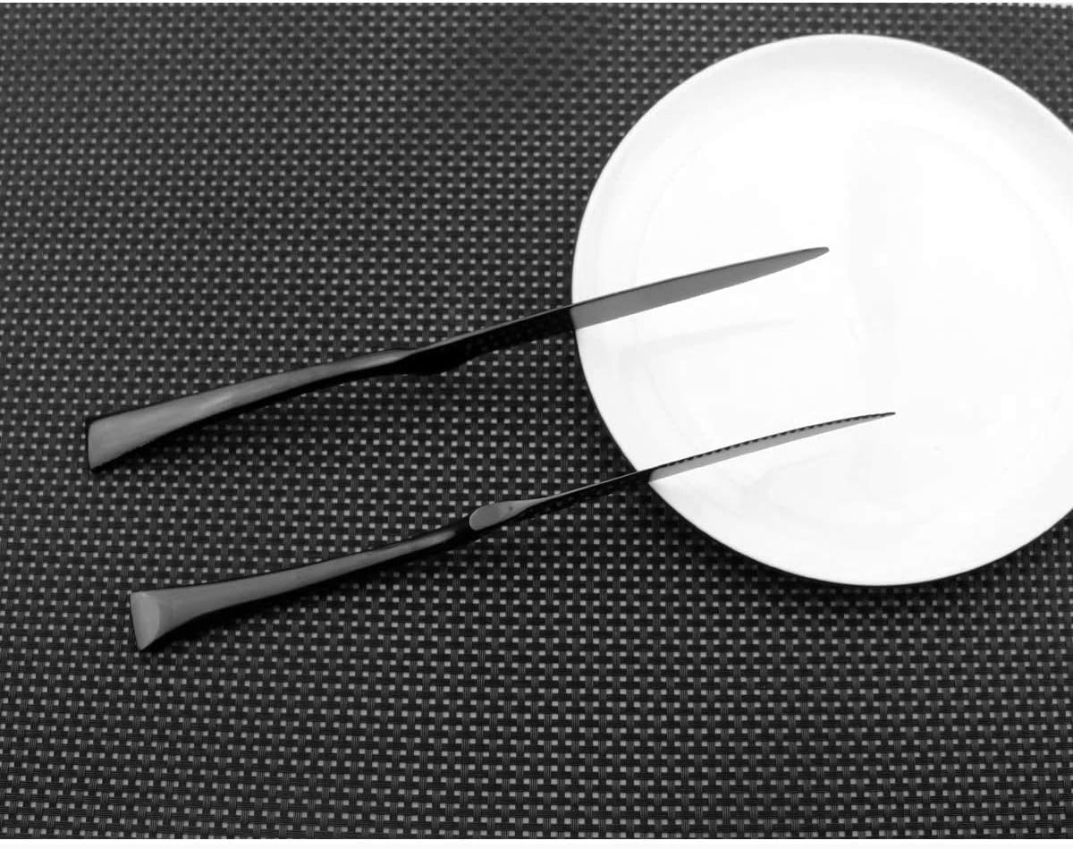 Dark Color Flatware Set 18/10 Stainless Steel Mirror Polished Black Cutlery Set - Silverware Utensil Set of Steak Knife Dinner Fork Knife Spoon Salad Fork Dessert Spoon,6 Piece Service for 1