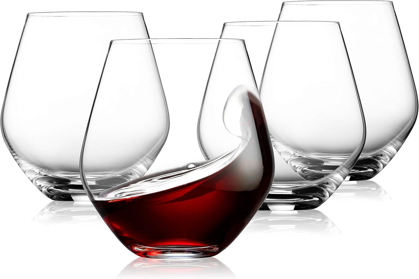Godinger Wine Glasses, Stemless Red Wine Glasses, Wine Drinking Glasses, Stemless Wine Glass - 17oz, Set of 4 - Made in Europe