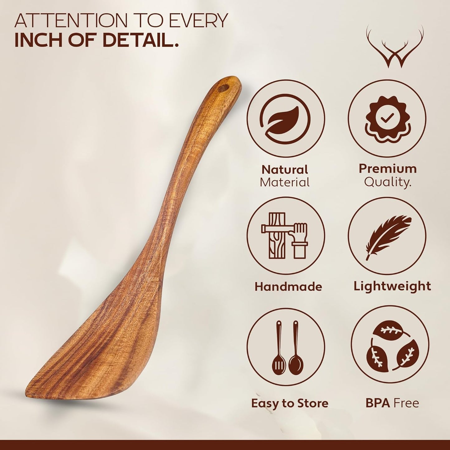 Flat Wooden Spatula for Cooking, flipping, Baking - Wooden Spatulas for Nonstick pans, Right Long Handle Flat Spatula for stirring, serving, Handmade Spatulas, Ideal Kitchen Gift for Mother, Grandma