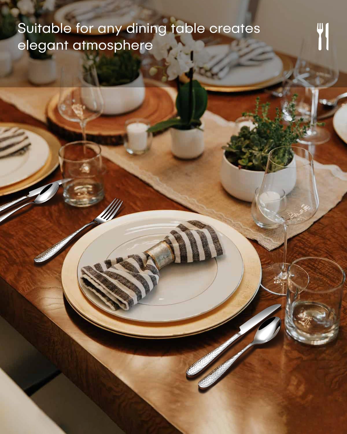 Hammered Silverware Set, Ollex 40-Piece Flatware Set for 8 Mirror Finish Stainless Steel Eating Utensils Sets Include Forks Spoons and Knives Tableware Kitchen Cutlery Sets, Dishwasher Safe