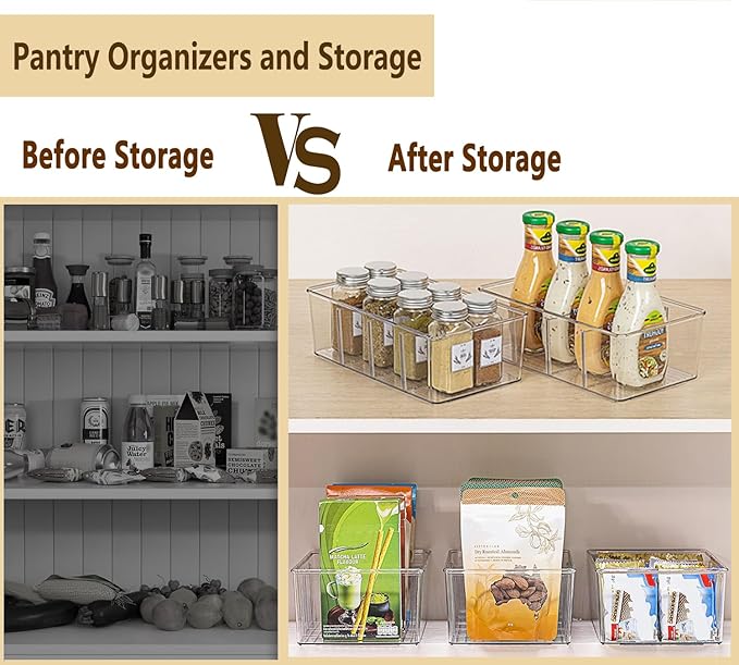 6 Pack Pantry Organizers and Storage,4 compartment Snack Containers for Kitchen,Fridge,Refrigerator Organization and Storage,Clear Plastic Bins for Spice,Tea bag,Seasoning organizer