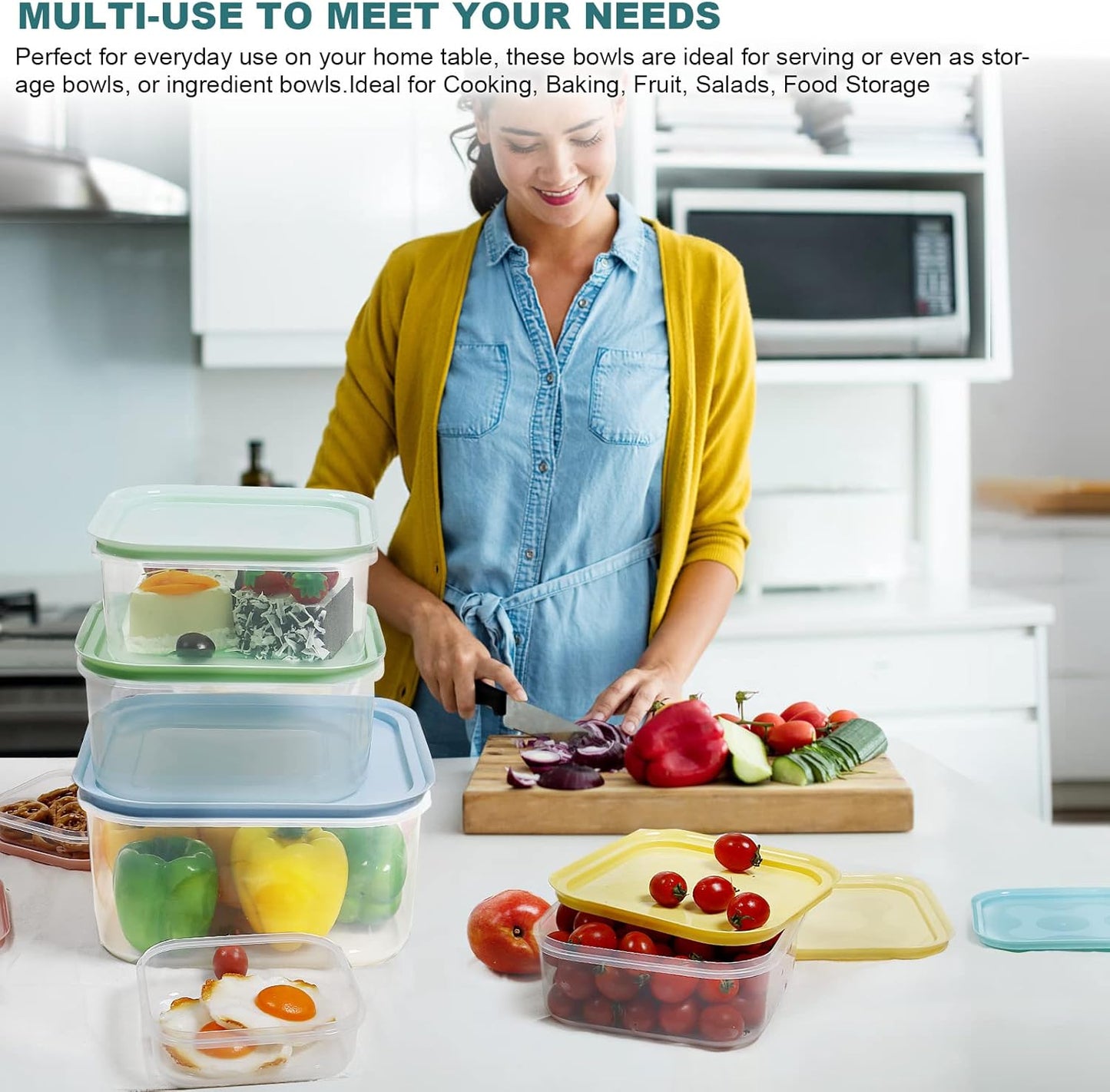 shopwithgreen Plastic Storage Bowls with Lids, Rapid-Access Kitchen Bowls Food Storage, Nest Stackable Space-Save Design, Dishwasher & Microwave & Freezer Safe, Multi-Color, 8 Pack