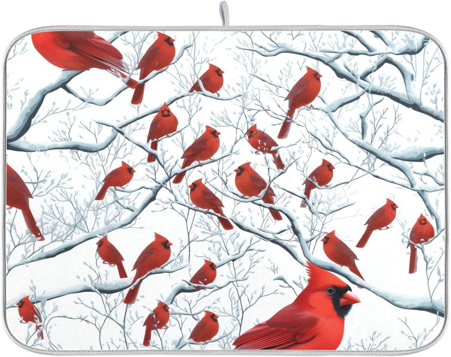 Red Birds on Branches Dish Drying Mat for Kitchen Counter Super Absorbent Dishes Pad Reversible Microfiber Protector Dish Draining Mats 16x18 inch