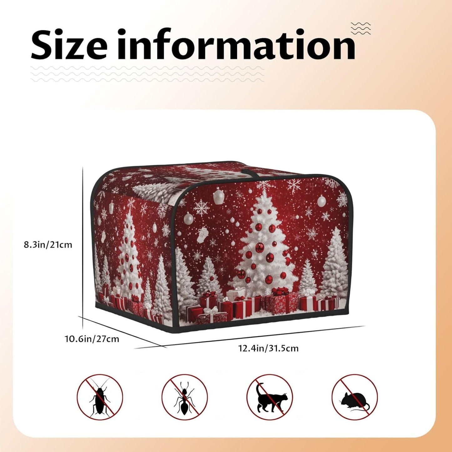 Toaster Cover 4 Slice Red Christmas Tree Ball Xmas Kitchen Small Appliance Covers with Pockets Dust and Fingerprint Protection