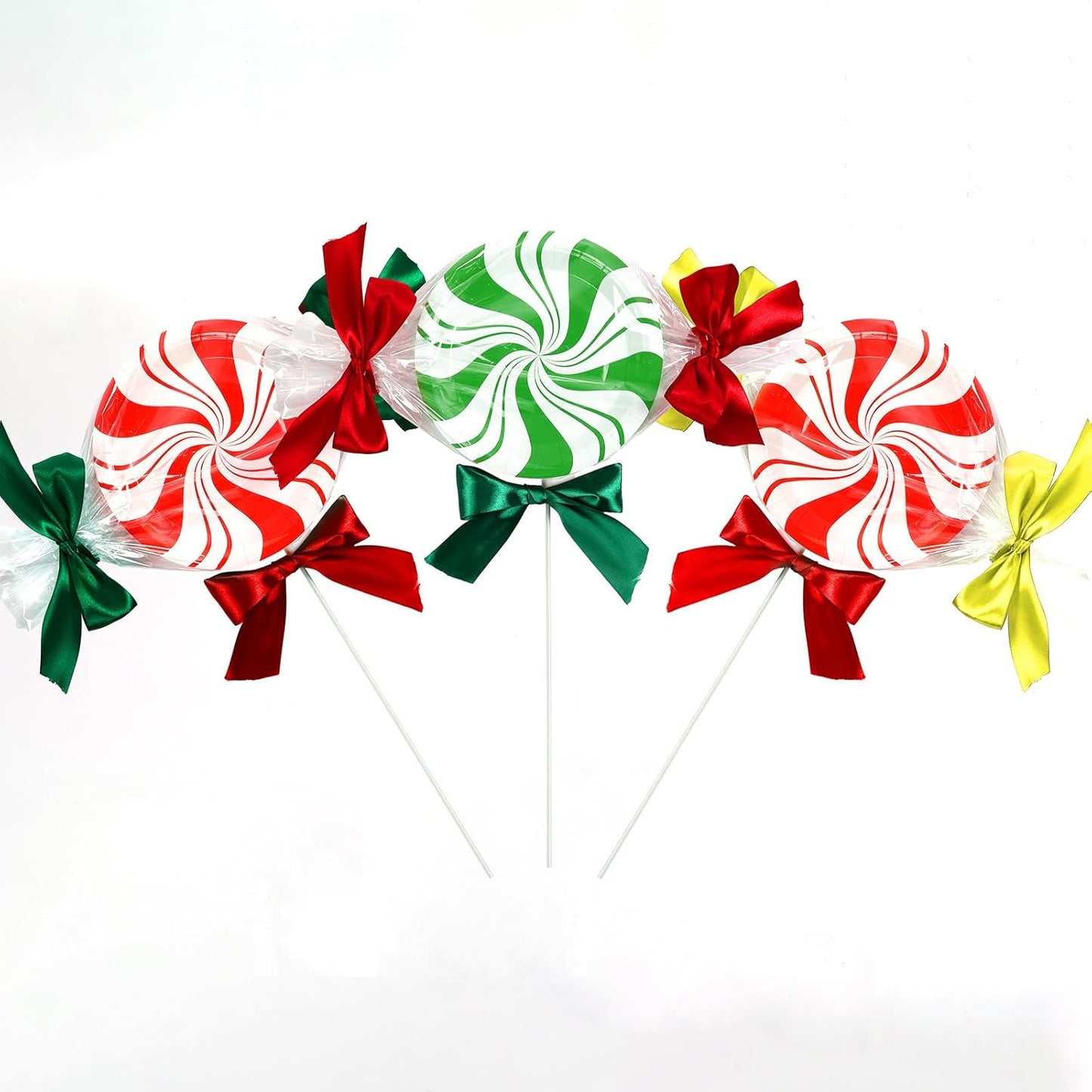 48Pcs Christmas Peppermint Candy Paper Plates Christmas dessert Cake Plates Candy Mint Happy New Year Disposable Party Supplies Set Holiday Xmas Peppermint Red Green Striped Decorations 7Inch