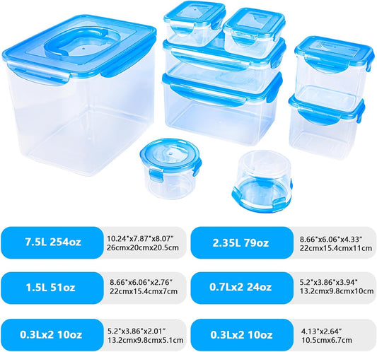 Airtight Food Storage Containers with Lids, BPA Free, Leakproof, Stackable Space Saving Design, Microwave, Dishwasher, Freezer Safe for Meal Prep, Keep Salad Fresh, Set of 9 [10oz-254oz]