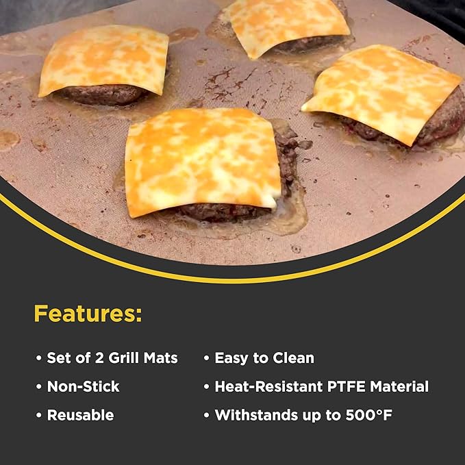 Copper Grill & Baking Mats Set of 2 - Non Stick Barbecue Grilling Mats - In Storage Case. Reusable - Easy to Clean & Dishwasher Safe Barbecue Grilling Mat with Heat Resistance up to 500°F by O-Yaki