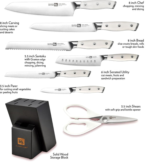 Klaus Meyer Stahl High Carbon Exclusive German Steel 8 Piece Knife Block Set (White)