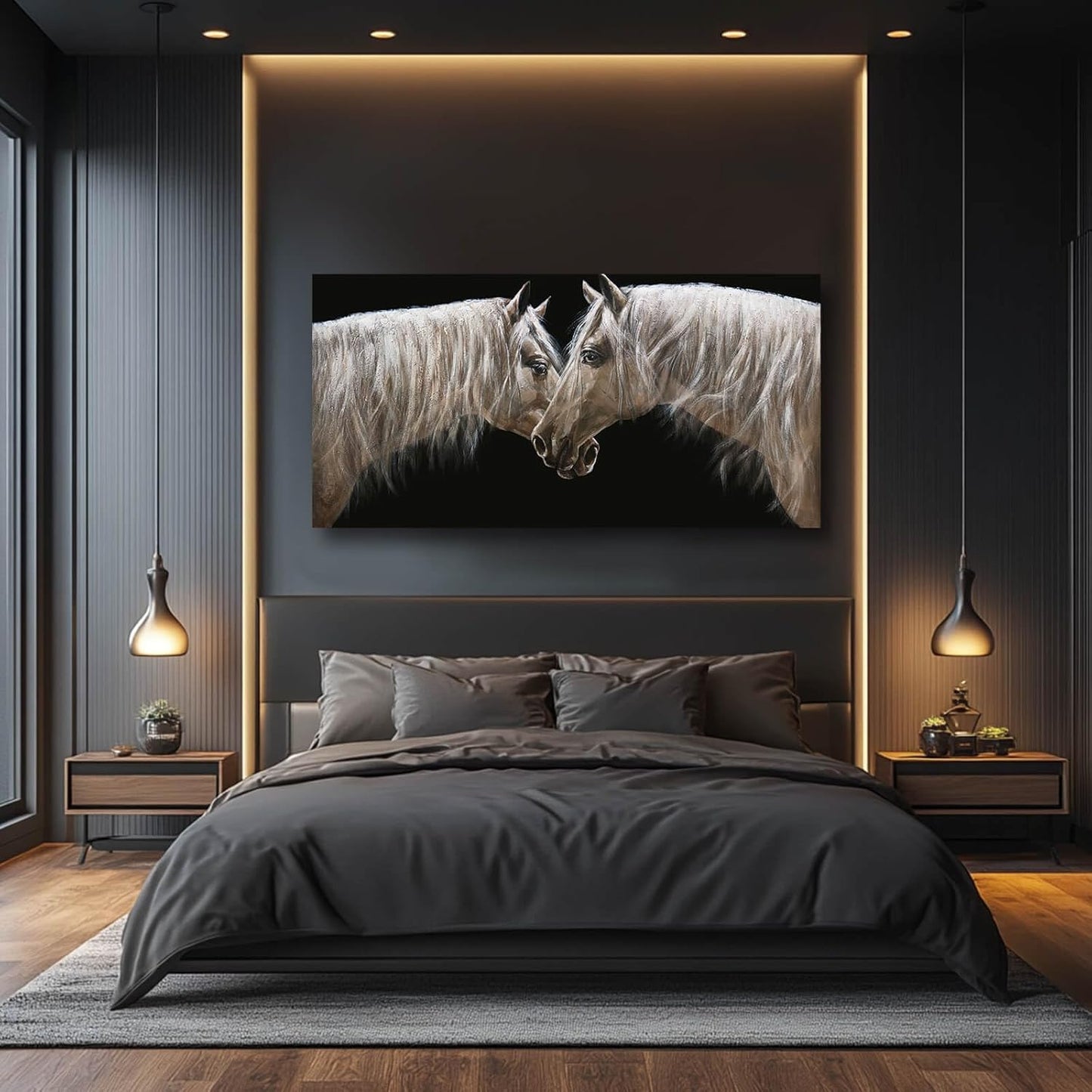 White Wall Art for Living Room Horse Wall Decor Animal Pictures for Wall Poster Prints Office Artwork Decorations 29"x58"