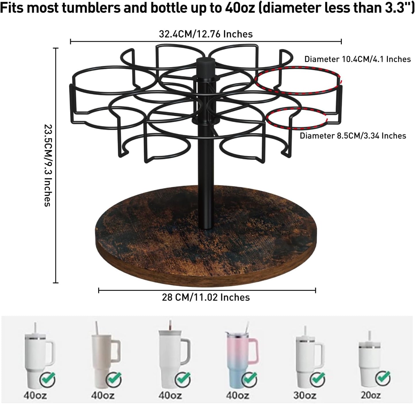 Water Bottle Organizer for Stanley 40 Oz Tumbler with Handle, 6 Slots Rotatable Cup Organizer Holder, Kitchen Organizers and Storage for Cup Accessories, Ideal Gift, Black