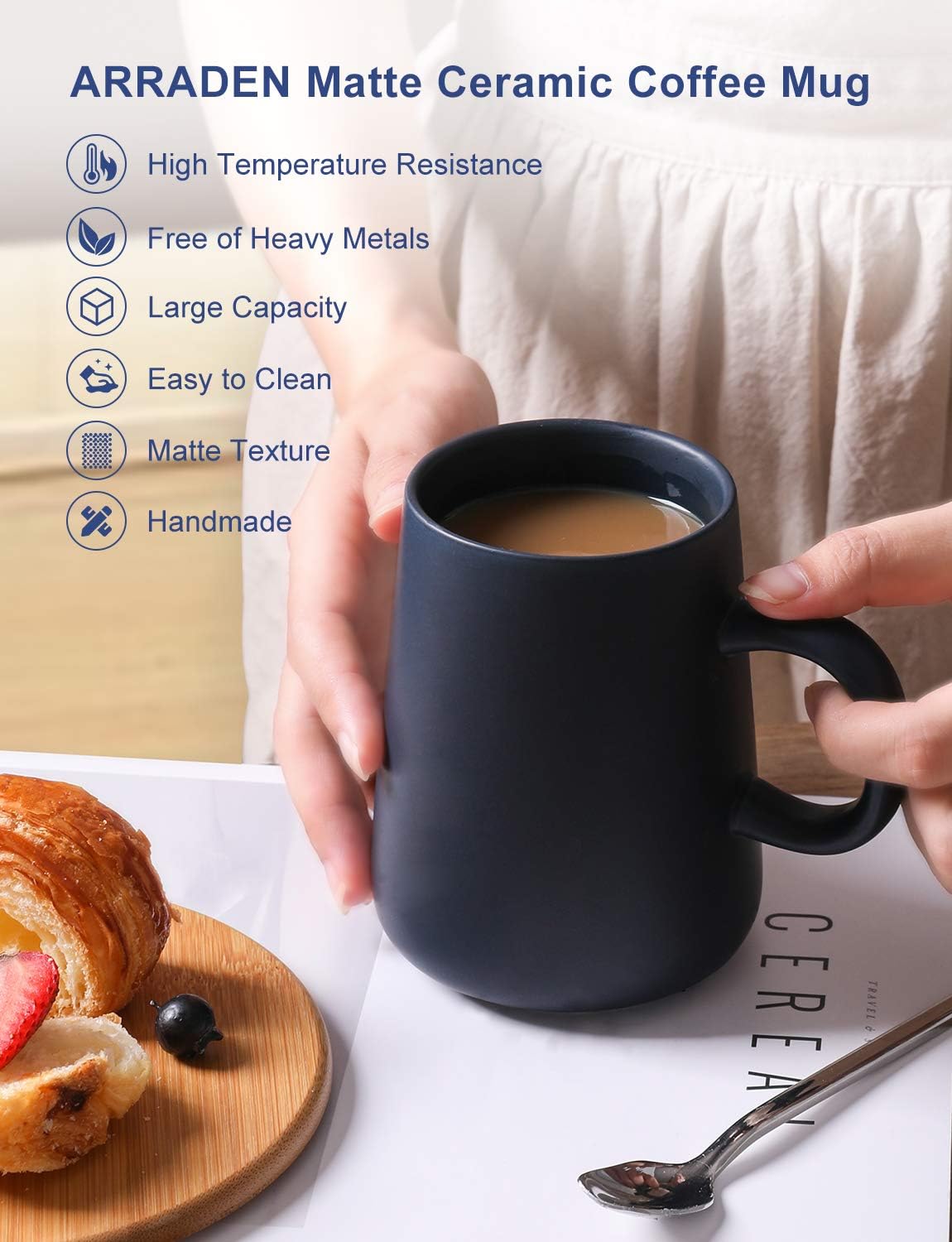 Coffee Mug, Matte Ceramic Coffee Cup, Both Hot & Cold Beverage Tea Cup for Office & Home, Suitable for Dishwasher & Microwave & Oven, 16.5 oz (Royal Blue)