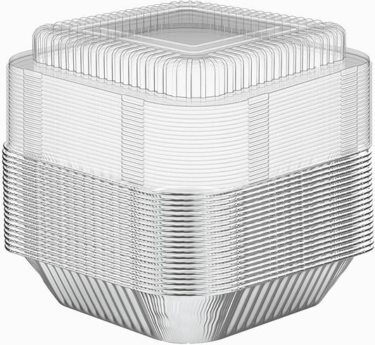 20 Pack Foil Pans with Plastic Lids 8 X 8 Inch Disposable Aluminum Tin Foil Baking Pans Meal Prep for Catering Party Meal Prep, Take Out, Freeze, Food Storage, Prepping Food