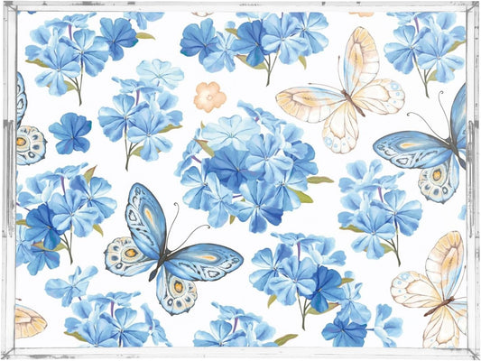 Acrylic Serving Tray with Handles Spill Proof Kitchen Storage Tray Clear Decorative Tray Makeup Drawer Organizer Storage Tray for Bathroom Living Room Ottoman 15.7x11.8Inches