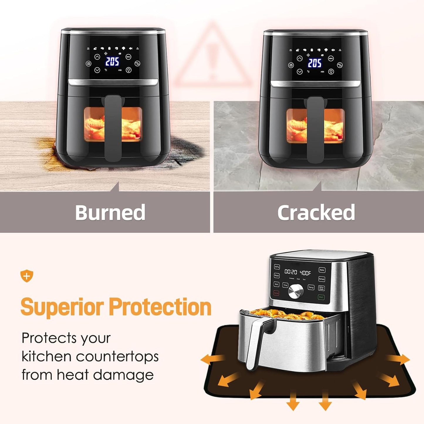 Heat Resistant Mats for Countertop - Fireproof 16x20in Heat Resistant Mats for Air Fryer - Kitchen Countertop Protector for Air Fryer, Coffee Maker, Stand Mixer, Toaster, Oven Brown - 2PCS