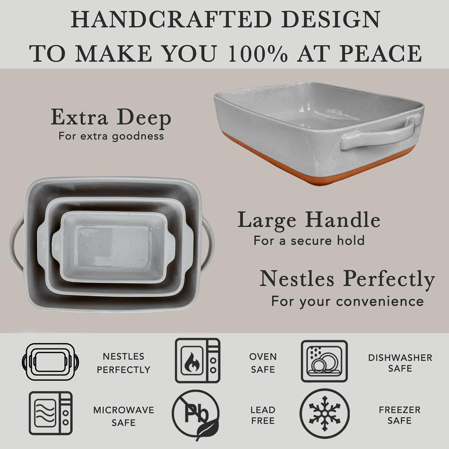 Mora Ceramic Set of 2 Baking Dishes For Casserole, Banana Bread, Brownies, Broiling, Roasting, and Baking. 7x11 in and Loaf Pans - Porcelain Serving Bakeware from Oven to Table. Freezer Safe - Grey