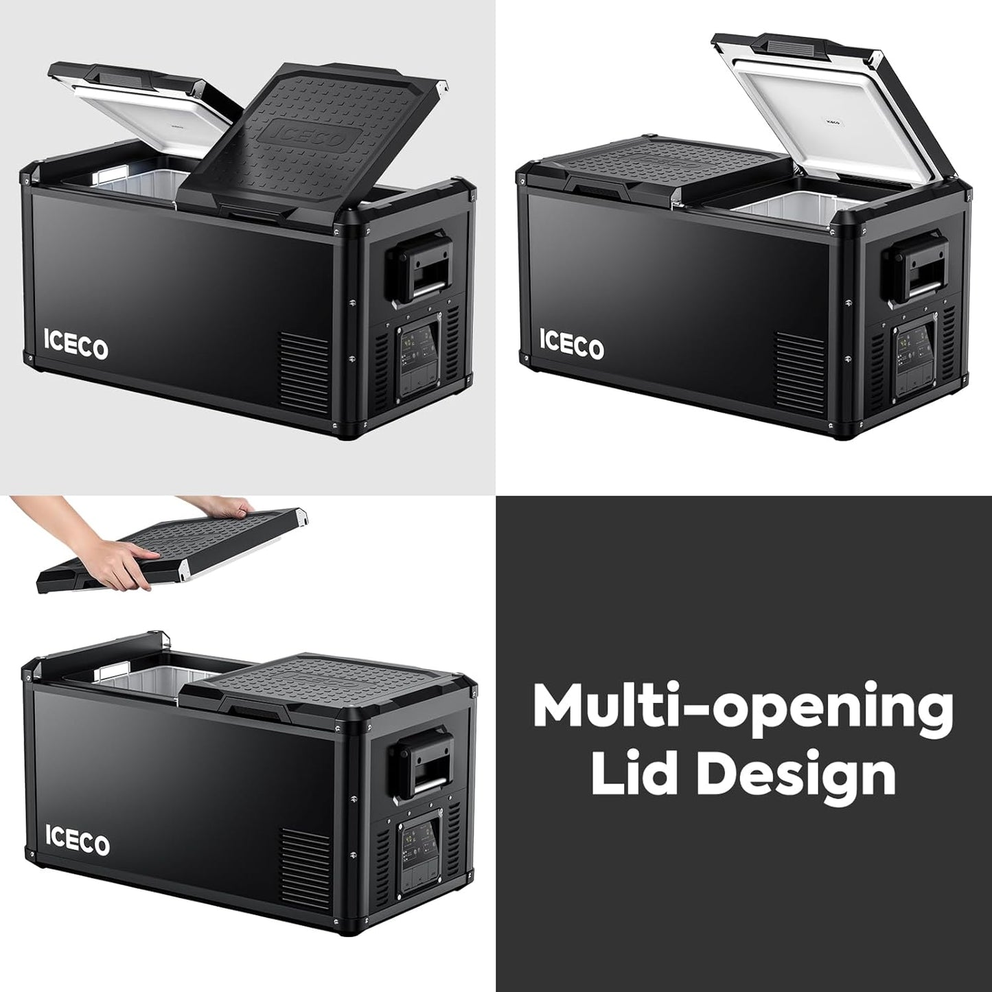 ICECO VL90 ProD Portable Refrigerator, Multi-directional Lid, Dual USB & DC 12/24V, AC 110-240V, 90L DUAL Zone Steel Compact Refrigerator Powered by SECOP, 0℉-50℉, Home & Car Use [Upgrade, 95 Quarts]