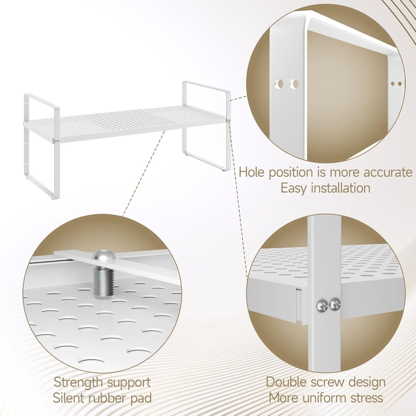Hole Pattern Expandable Shelf Organizer,2Pack 10.2" Wide Easy to Assemble Cabinet Organizer Shelf, 16.5~27.1" Adjustable Height&Stackable Spice Organization for Cupboard, White