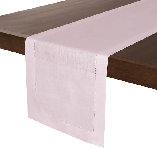 D'Moksha Homes Linen Pastel Pink Table Runner 54 Inches - Classic Hemstitch, 100% Pure Linen Coffee Table Runner 14 x 54 Inch Ideal for Dresser Tables - Fall, Autumn and Halloween