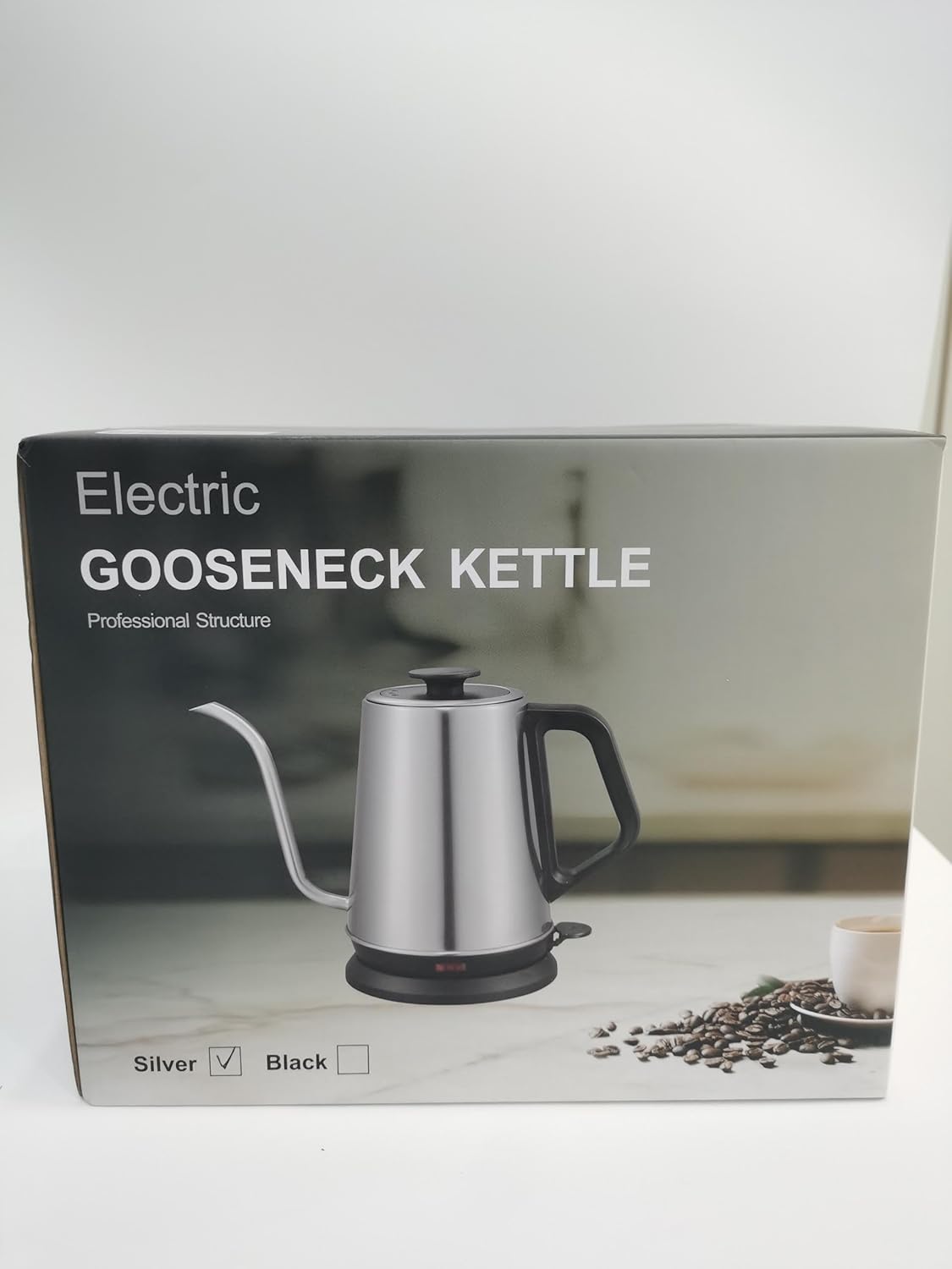 1L Electric Gooseneck Kettle, Tea Kettle for Boiling Water, Gooseneck Electric Kettle for Coffee & Tea, Fast Boiling for Pour Over, Auto Shut-Off, Boil-Dry Protection, 360° Rotational Base - Silver